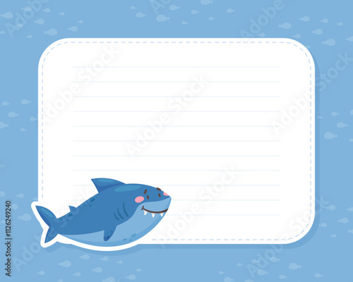 Note Card with Sea Animal and Marine Underwater Swimming Creature Vector Template