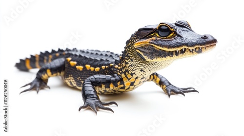 Close-Up of a Baby Caiman with Striking Yellow Markings