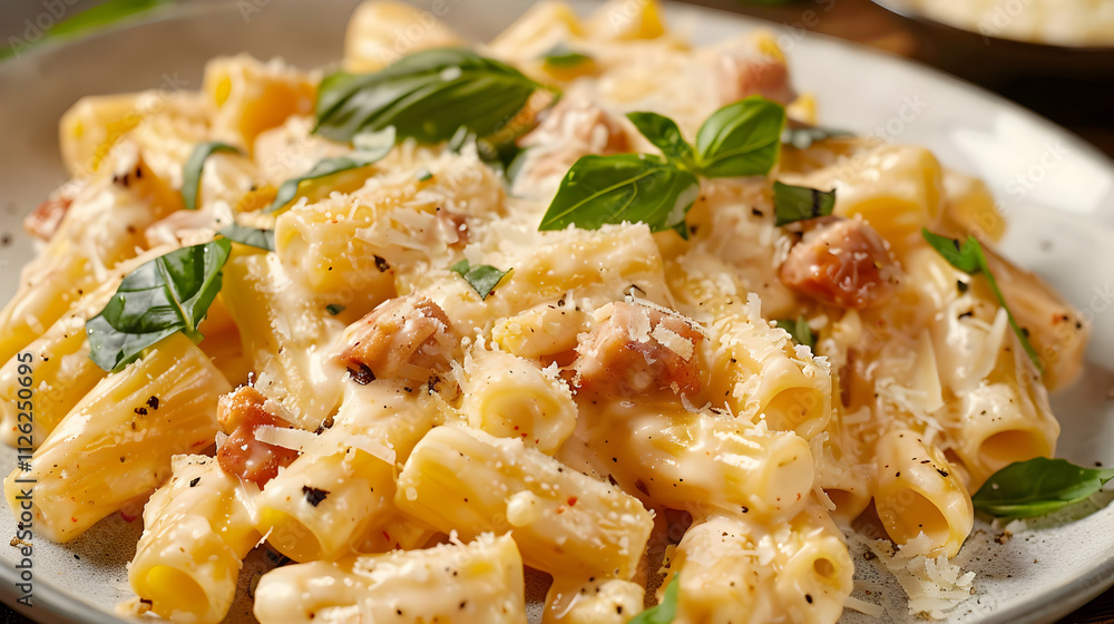 Creamy Pasta Dish with Basil Illustration Creamy Pasta Dish with Basil Illustration