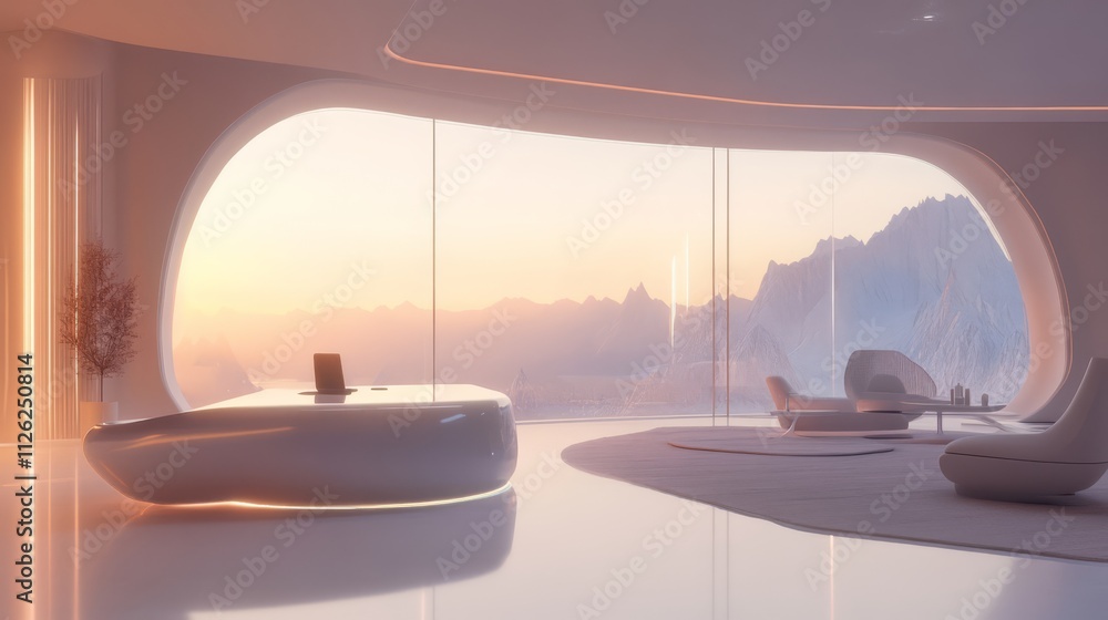 Fototapeta premium A futuristic office with large windows,