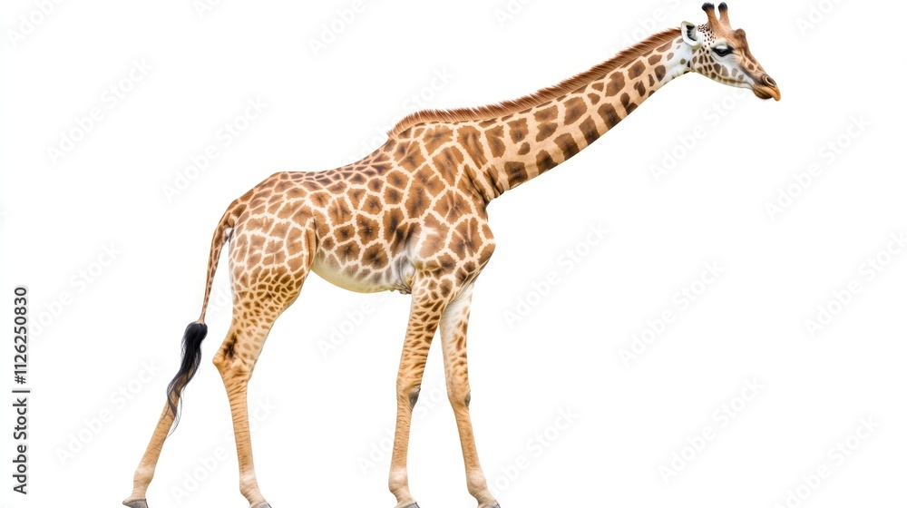 Naklejka premium Giraffe Standing on a White Background