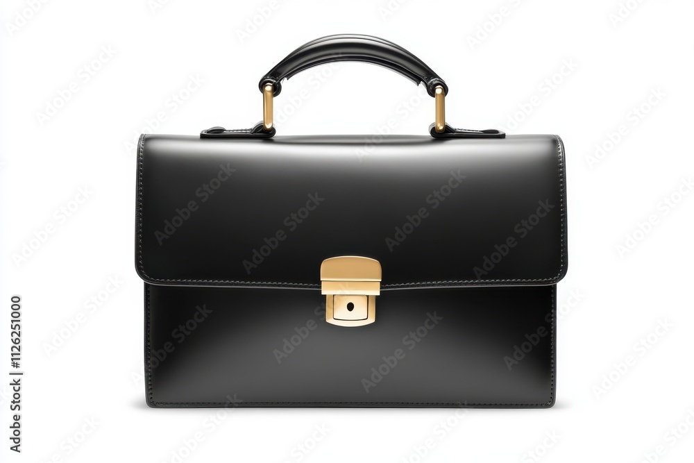 A sleek black leather briefcase with a polished finish and a golden clasp A sleek black leather briefcase with a polished finish and a golden clasp