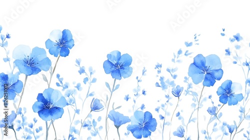 Watercolor Blue Floral Border