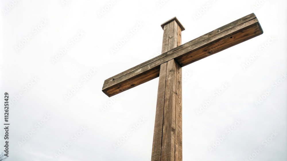 Against a clean and simple white background, a sturdy wooden Christian cross takes center stage, its solid presence commanding attention and respect, crucifix, wooden, holy day, wood, white Against a clean and simple white background, a sturdy wooden Christian cross takes center stage, its solid presence commanding attention and respect, crucifix, wooden, holy day, wood, white