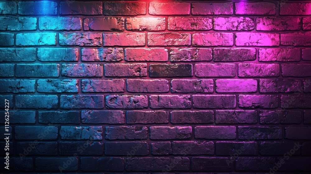 Neon Brick Wall: Vibrant Pink and Blue Lights Neon Brick Wall: Vibrant Pink and Blue Lights