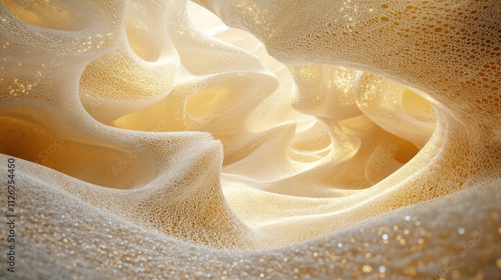 Golden volumetric light with a radiant glow, surrounded by swirling patterns of soft particles Golden volumetric light with a radiant glow, surrounded by swirling patterns of soft particles