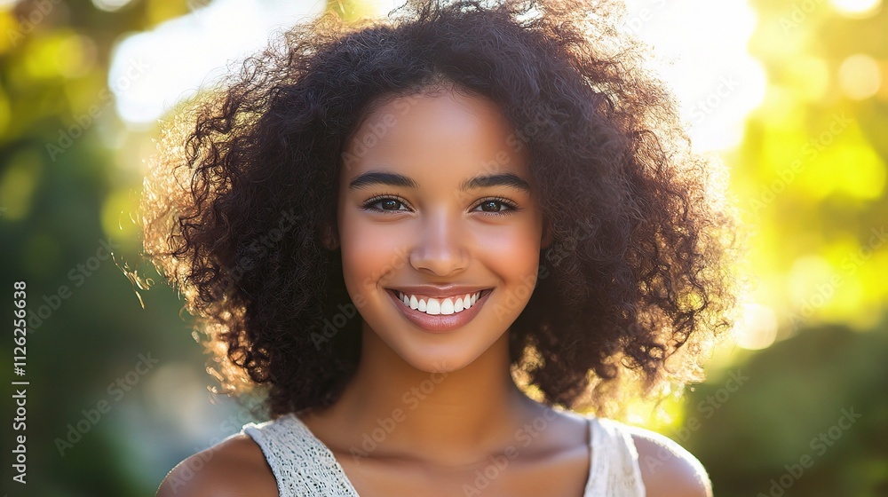 Soft Focus Portrait of Smiling Young Woman with Natural Curly Hair Soft Focus Portrait of Smiling Young Woman with Natural Curly Hair