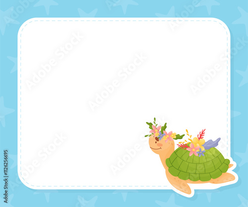 Note Card with Sea Animal with Flowers Vector Template