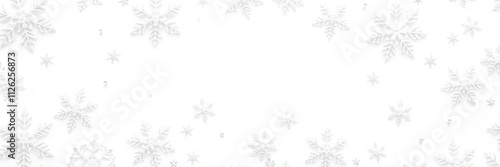 Delicate snowflake pattern on white background with intricate details and crystal formations, icy, sparkling