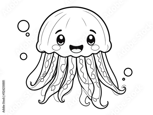 Adorable Jellyfish Cartoon: A Delightful Ocean Creature Coloring Page photo