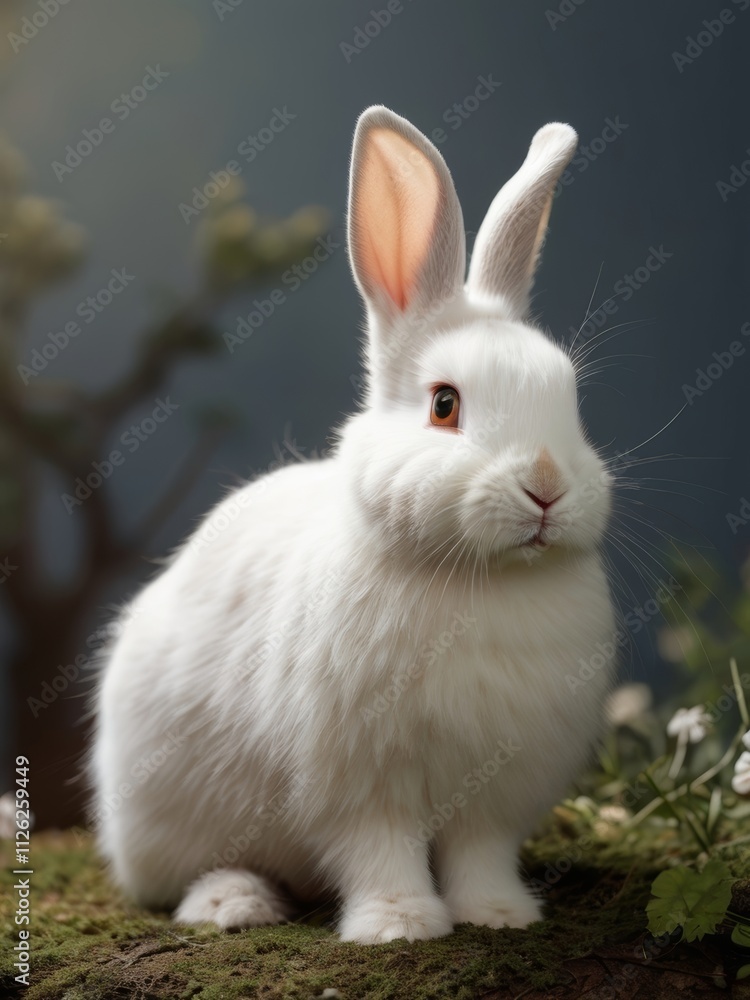 Fototapeta premium white rabbit on the grass