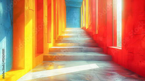 Stairway leading upwards in colorful modern building
