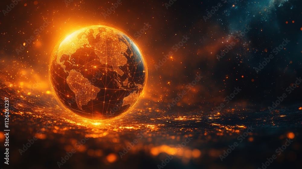 Triangulation control, A glowing Earth in a cosmic space, surrounded by fiery elements, showcasing a dramatic celestial scene. Triangulation control, A glowing Earth in a cosmic space, surrounded by fiery elements, showcasing a dramatic celestial scene.