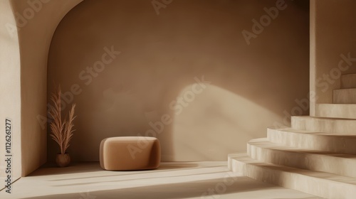 Beige Interior Design with Elegant Stairs