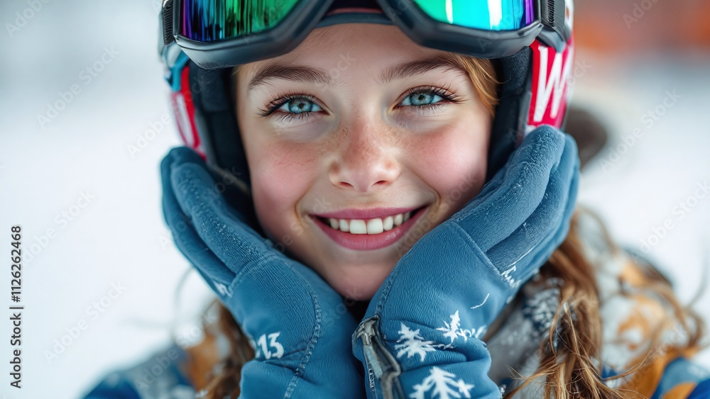 Ski lover girl with a playful mood among a snowy landscape Ski lover girl with a playful mood among a snowy landscape