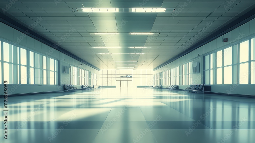 Long Corridor of Light: Sunlight streams through the windows of a long, bright corridor, creating a dramatic, almost ethereal atmosphere. The polished floor reflects the light. Long Corridor of Light: Sunlight streams through the windows of a long, bright corridor, creating a dramatic, almost ethereal atmosphere. The polished floor reflects the light.