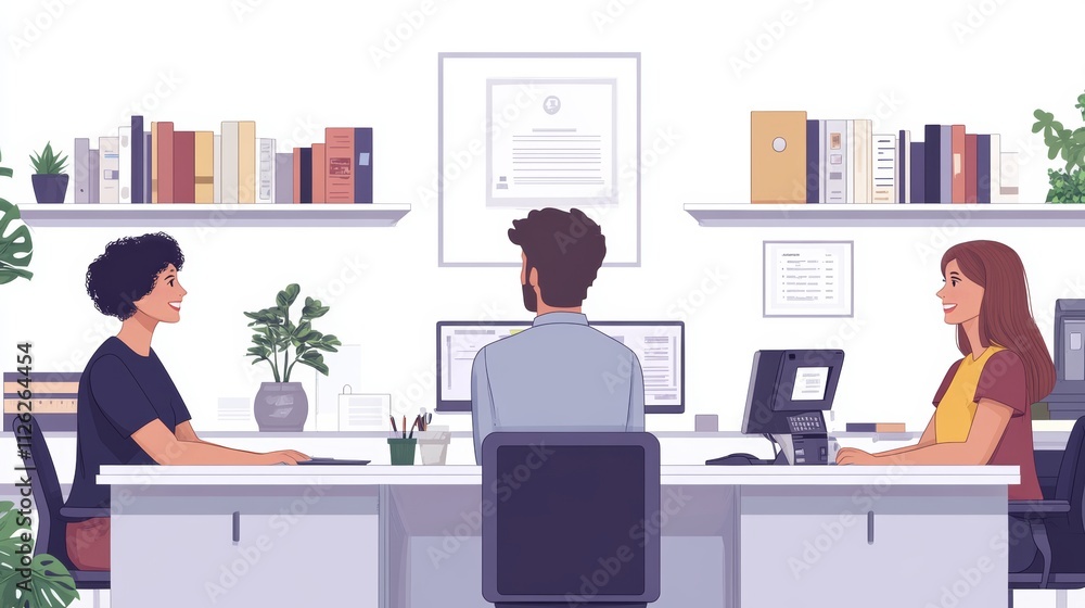Modern Office Meeting with Colleagues at a Stylish Workspace Modern Office Meeting with Colleagues at a Stylish Workspace