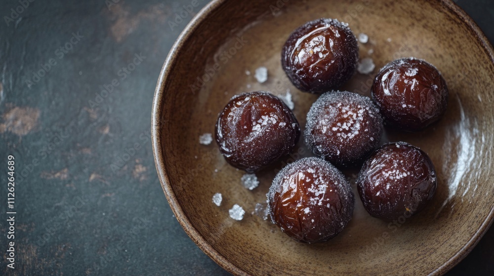 Sweet Dark Brown Spheres In A Brown Bowl Sweet Dark Brown Spheres In A Brown Bowl