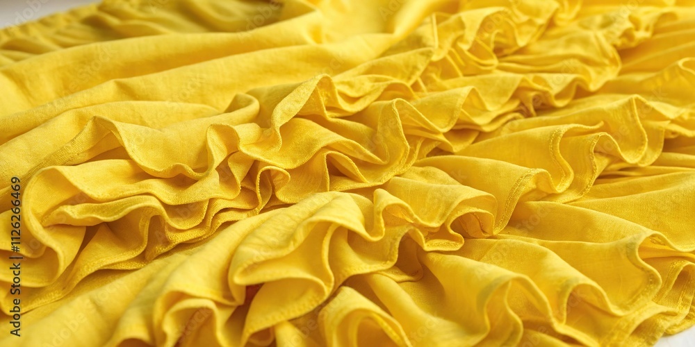 Ruffled yellow fabric with a thick macro texture, ruffled fabric, patterned fabric, yellow fabric textures Ruffled yellow fabric with a thick macro texture, ruffled fabric, patterned fabric, yellow fabric textures