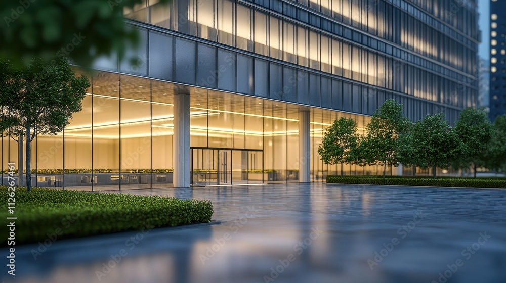 Elegant and Sophisticated Modern Office Building at Dusk Elegant and Sophisticated Modern Office Building at Dusk