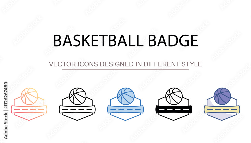 Basketball badge icon design with white background stock illustration Basketball badge icon design with white background stock illustration