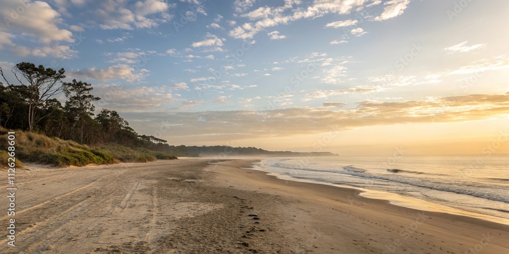 Soft and feathery brushstrokes capture the soft, golden light of a serene beach at dawn, summer, warm tones, gentle strokes Soft and feathery brushstrokes capture the soft, golden light of a serene beach at dawn, summer, warm tones, gentle strokes