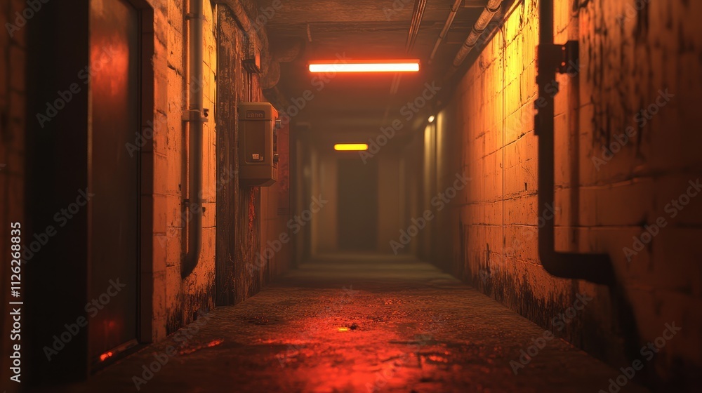 Eerie Underground Corridor with Glowing Lights Eerie Underground Corridor with Glowing Lights