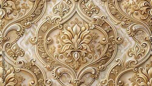 Luxurious 3D Gold Damask Pattern for High-End Interior Design