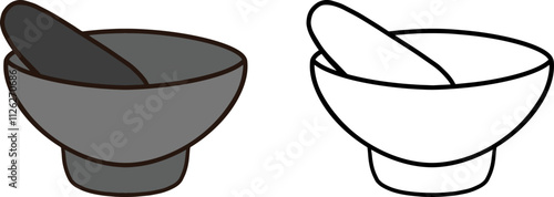 Mortar and pestle icon on transparent background and colored lines.eps