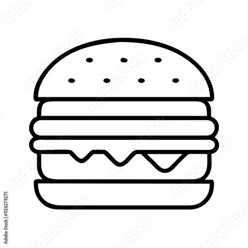 burger icon, food vector icon, beverage vector illustration - black outline icon of burger symbolizing food, beverage, and tasty food in simple design.