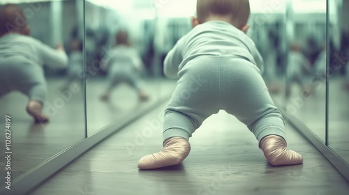 Baby's first steps, mirrored reflections, soft shoes