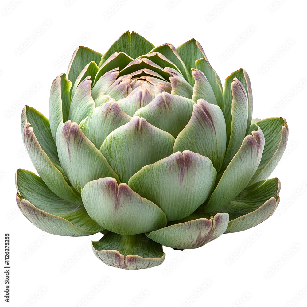 Front view of an extremely perfect-looking single artichoke isolated on a white transparent background Front view of an extremely perfect-looking single artichoke isolated on a white transparent background