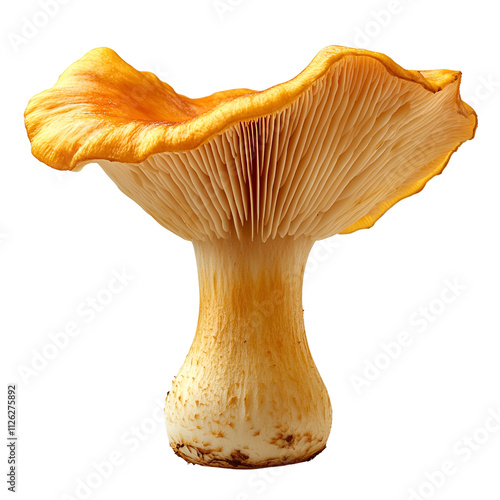 Front view of an extremely perfect-looking single chanterelle mushroom isolated on a white transparent background photo