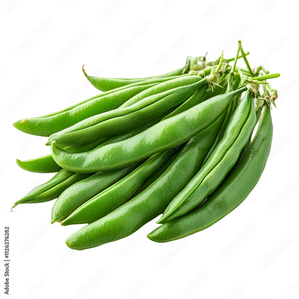 Front view of an extremely perfect-looking single green bean isolated on a white transparent background Front view of an extremely perfect-looking single green bean isolated on a white transparent background