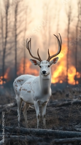 Wallpaper Mural A majestic white deer with perfect antlers, and beautiful fire effects Torontodigital.ca