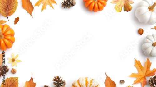 Vibrant Autumn Arrangement Featuring Colorful Pumpkins, Fallen Leaves, Pine Cones, and Natural Elements in a Festive Seasonal Display for a Cozy Fall Atmosphere