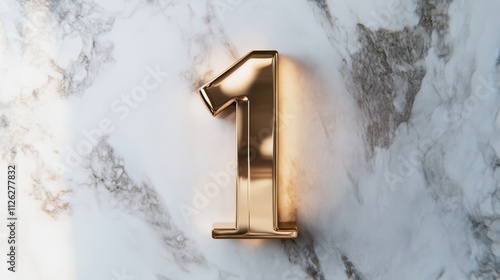 Golden Number One on Marble: A luxurious, high-resolution image of a gleaming gold number one, subtly lit, set against a stylish marble backdrop.  Perfect for projects needing an elegant, first-place.