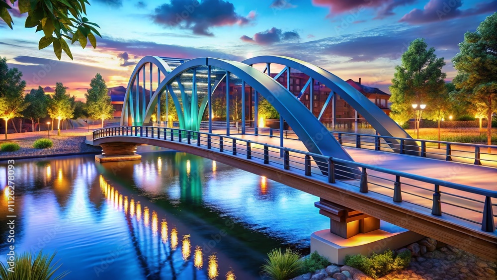 Naklejka premium 3D Model Bridge Architecture Visualization - Blueprint Style, High-Quality Render