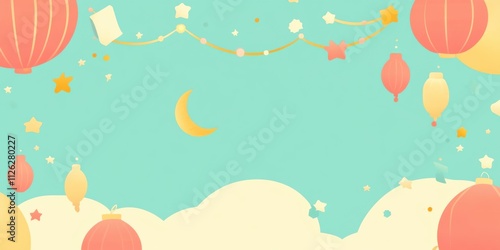 Celestial Celebration: Festive Lanterns and Stars Adorn a Dreamy Night Sky