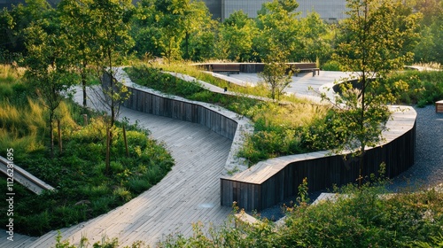 Serene Curved Path in Natural Landscape with Green Vegetation