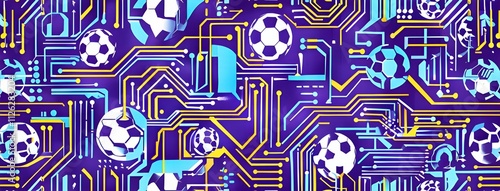 Wallpaper Mural vibrant mix of abstract circuitry intertwined with soccer balls, representing AI role in personalized sports training Torontodigital.ca