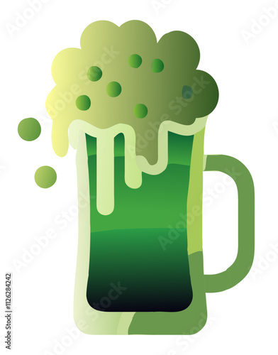 Green beer in a mug with frothy top representing festive Irish celebration for St. Patrick's Day