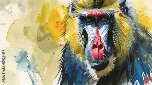 Colorful Baboon Portrait with Bright Background