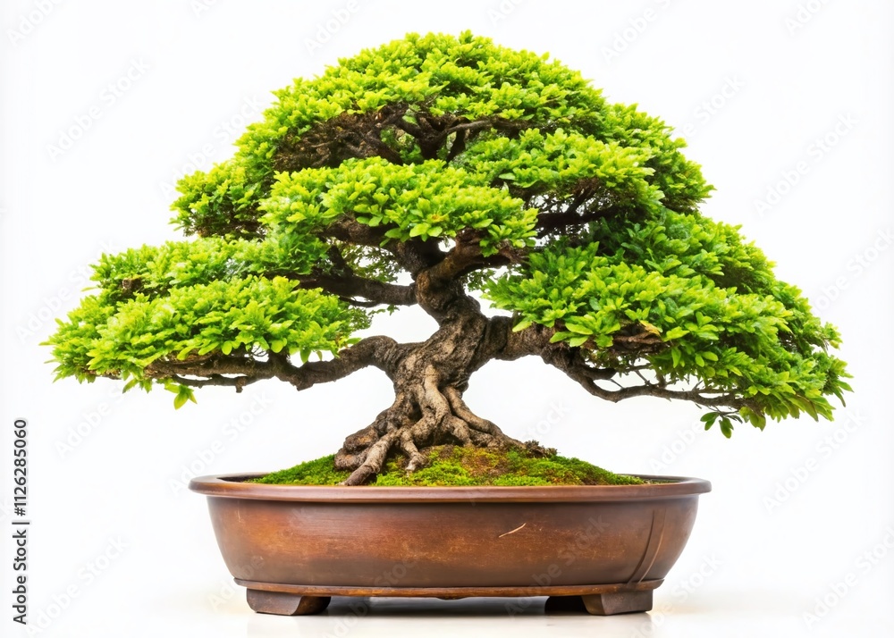 Bonsai Tree in Pot - Delicate Leaves, Japanese Garden, Artful Growth Bonsai Tree in Pot - Delicate Leaves, Japanese Garden, Artful Growth
