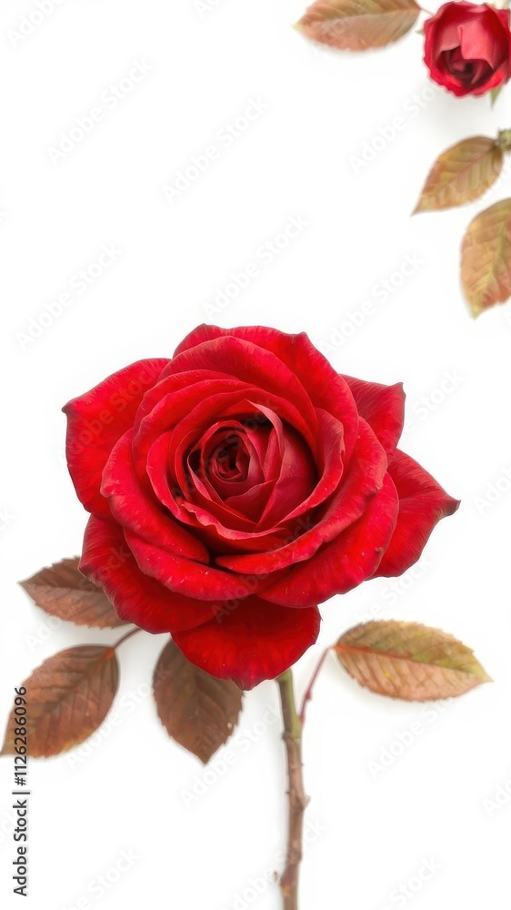 Vibrant red rose isolated on a clean white background, perfect for botanical designs or romantic themes, floral Vibrant red rose isolated on a clean white background, perfect for botanical designs or romantic themes, floral