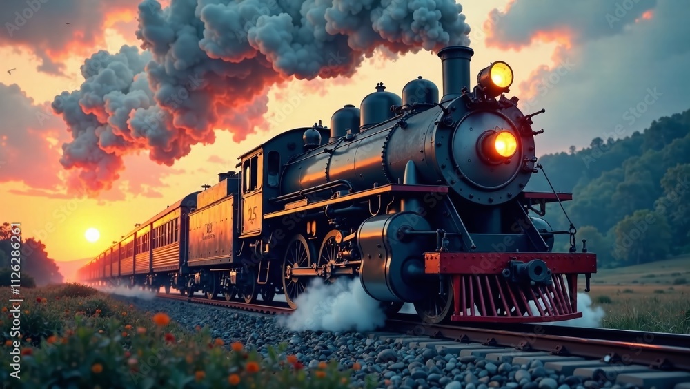 Naklejka premium Classic Train Logo Design, Locomotive Illustration, Creative Concept, Detailed Design, Atmospheric Mood