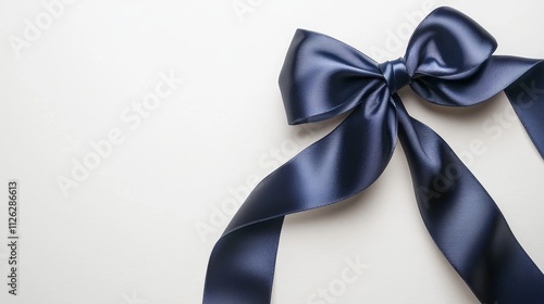 Minimalist style elegant royal blue satin bow on soft background photo