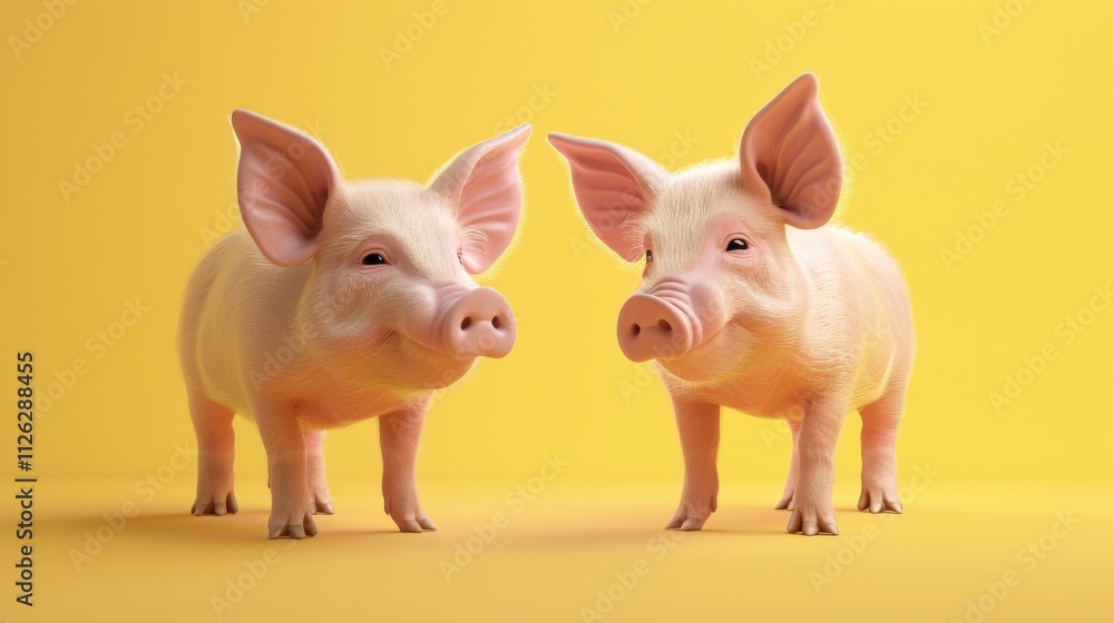 Cute Potbellied Pigs in Minimalist 3D Style Cute Potbellied Pigs in Minimalist 3D Style