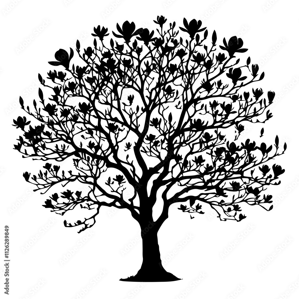 Fototapeta premium Magnolia Tree Cutout Vector Silhouette Isolated Forest Graphic