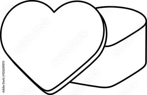 Heart shaped gift box Outline Vector.
Opened Heart shaped Valentine's Day gift box coloring drawing.
Transparent background.